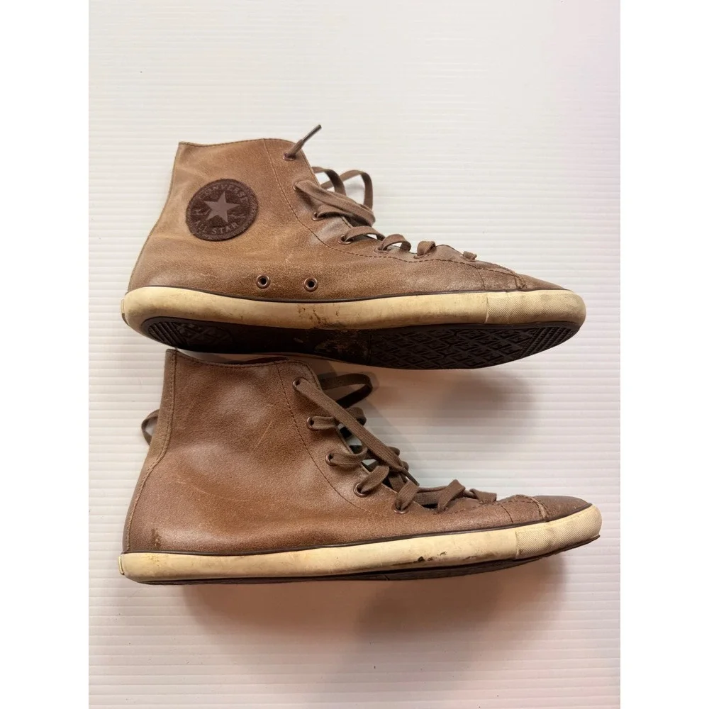 Converse All Star Brown Leather High Top Slim Sole Sneakers Mens 9.5 Boots - Picture 7 of 7